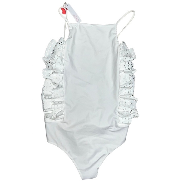 Lolli Bathing Suit White Ruffle Cheeky One piece Swimsuit Size Large NWT - Picture 6 of 11